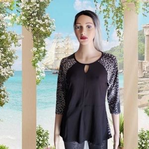 Susan Lawrence polkadot and cheetah print blouse size small